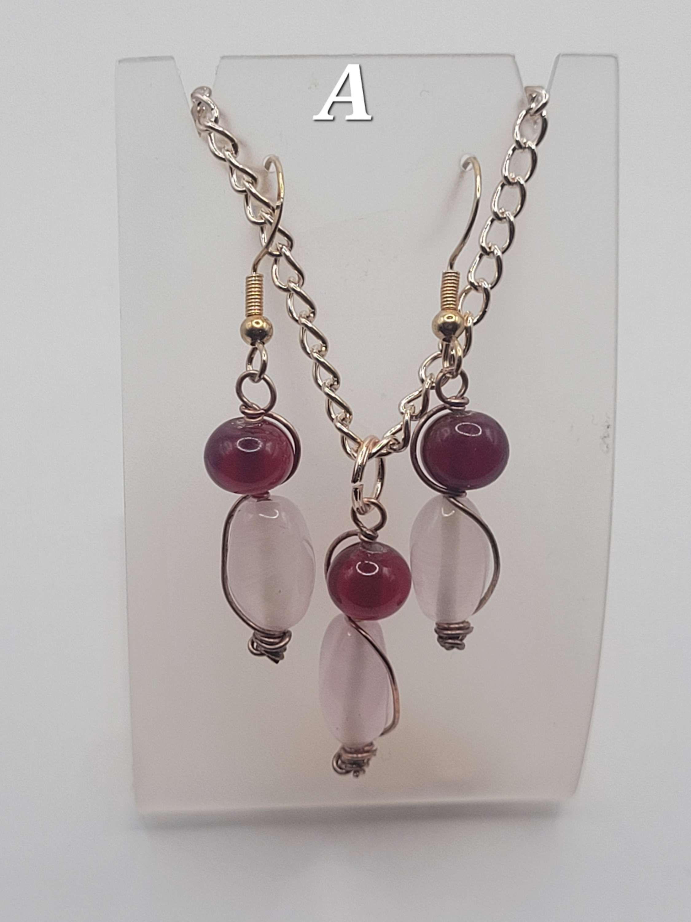 Red & pink glass bead necklace Set A