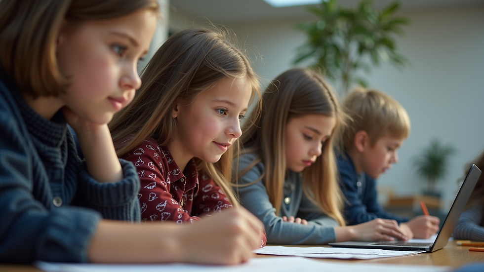 Eye-level view of a group of youth engaged in a media literacy activity