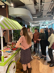 Green and white pancake cart