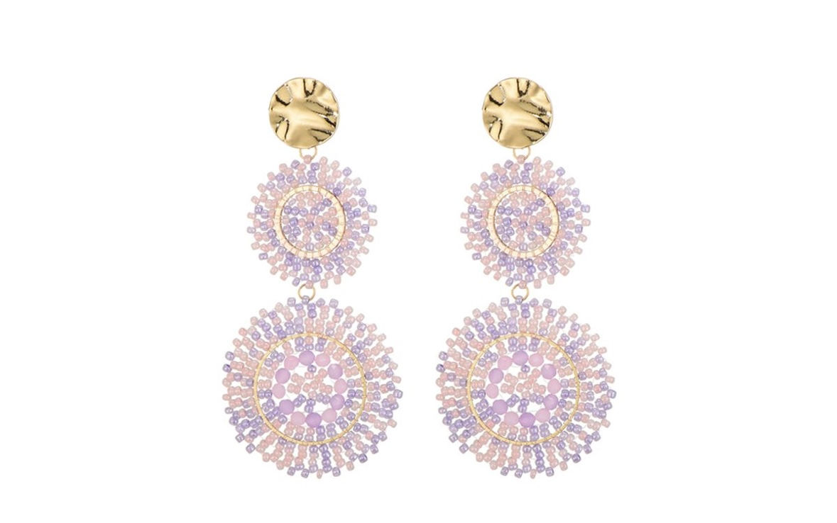 Oorbellen goud/lila/roze