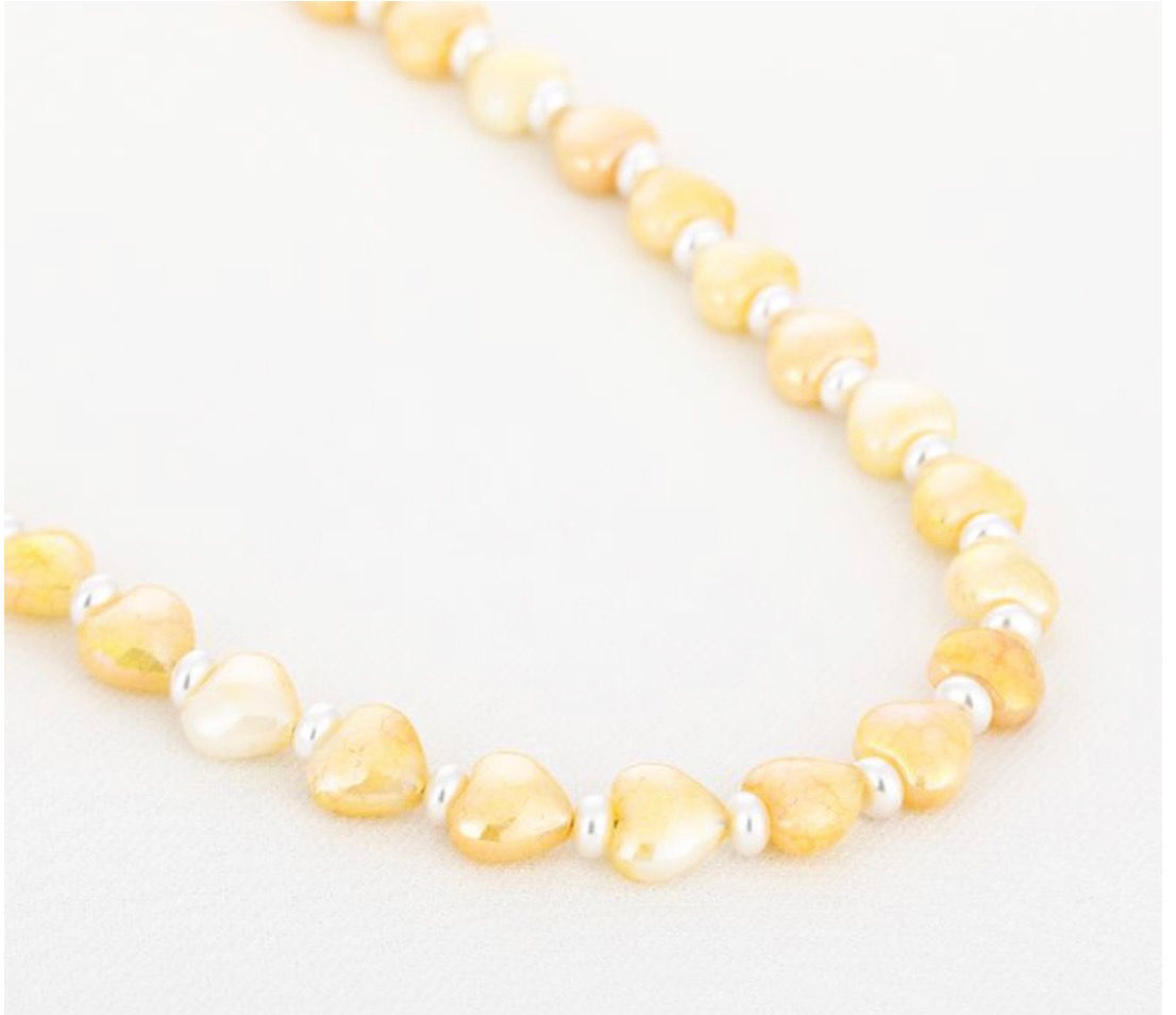 Kralenketting hart - geel/wit