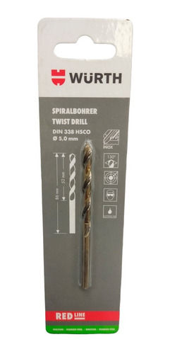 Brocas De Acero Inoxidable Wurth Red Line Din 338 Hsco 5mm