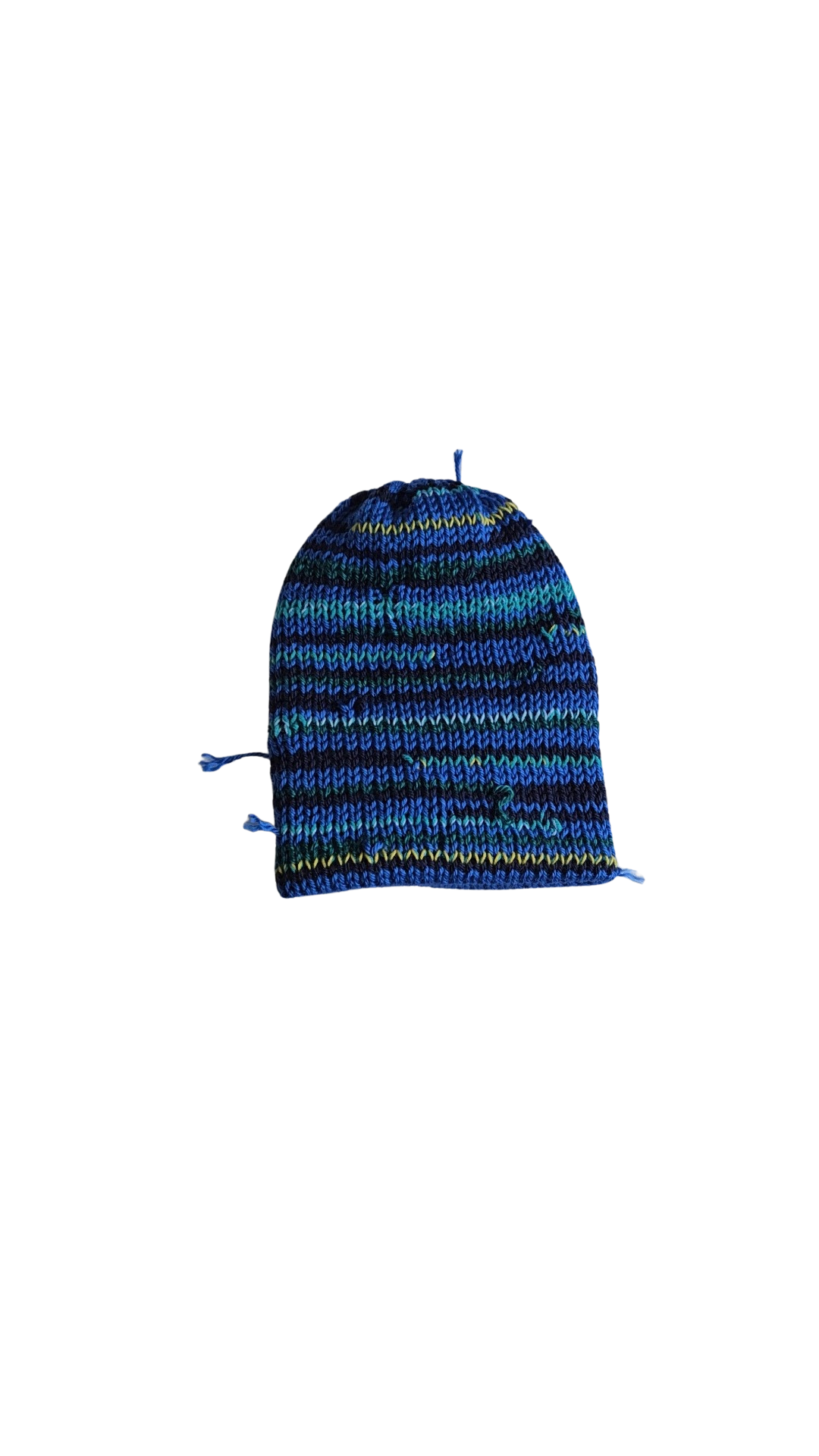 KNIT SCRAP YARN HAT in Blue It (REVERSIBLE)