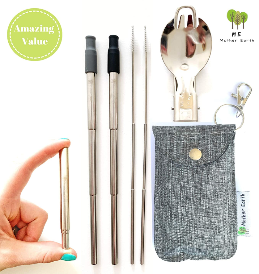 me mother earth eco-friendly and sustainable compact straw and spork kit for travel