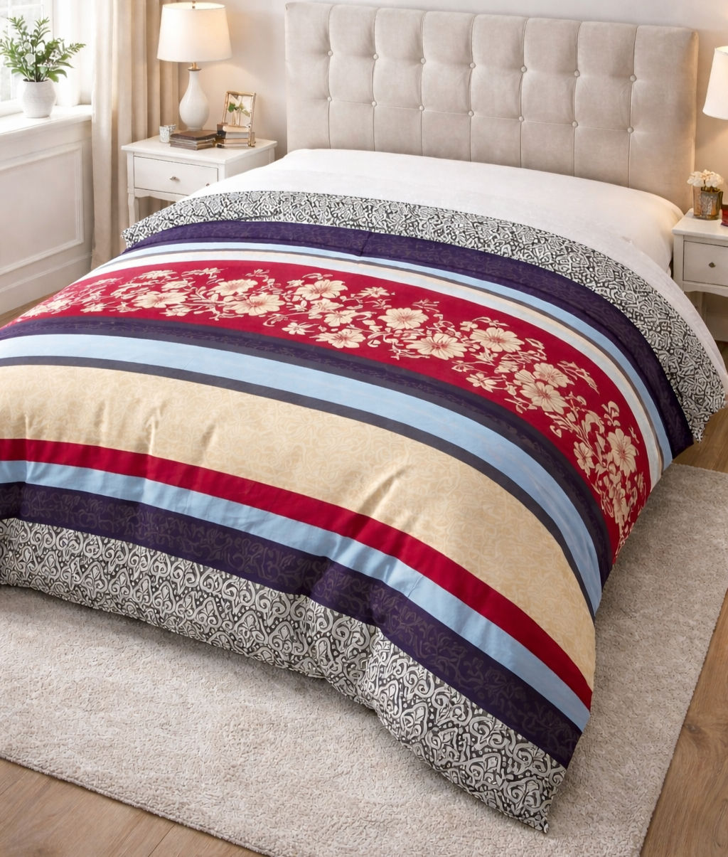 Floral vine and stripe patterned Duvet Cover