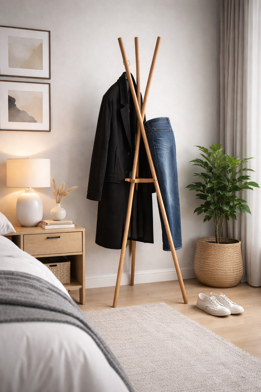 Tripod Coat Stand in Solid Oak