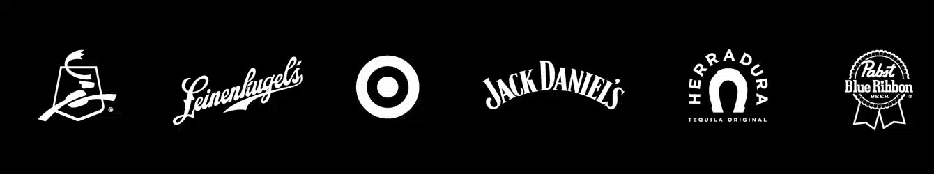 A moving list of logos of select client experience. Caribou Coffee, Leinenkugel's Brewery, Target, Jack Daniel's, Herradura Tequila, Pabst Blue Ribbon, Salt & Straw Ice Cream, Minnesota United FC, Goose Island Brewing, Zevia, LAFC, Phillips Distilling Co.