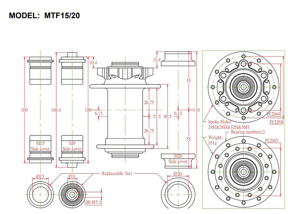 Thumbnail: Bitex MTF15/20 Front Hub MTB 6-Bolt Disk J-Bend