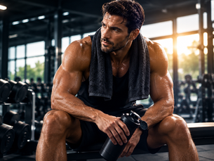 Man resting after a workout in a gym – testosterone and men's hormone health