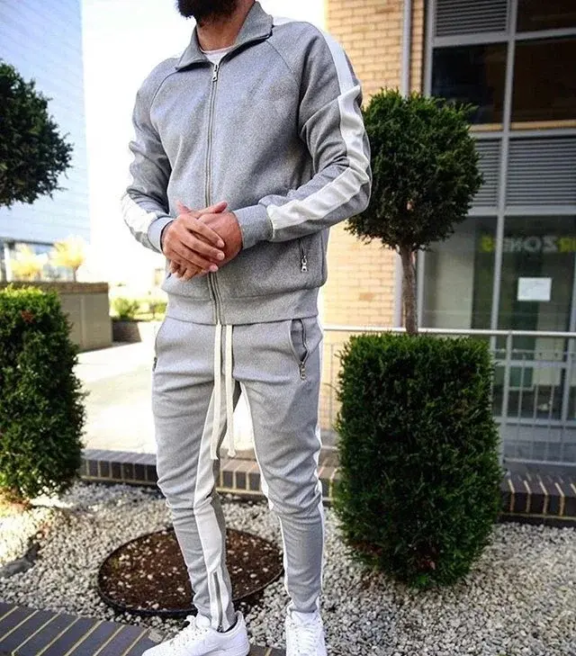 Thumbnail: Mens Hooded Tracksuit Casual Fashion Sportswear Plain Sweat Suit  Two Piece Set