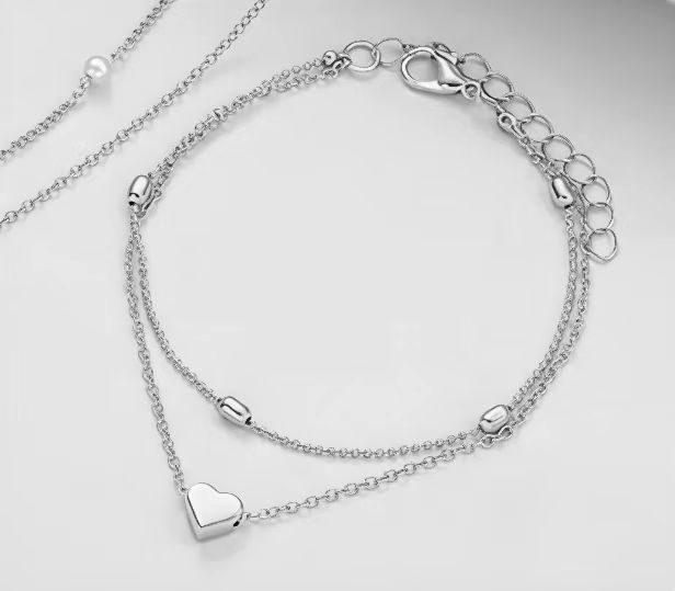 Miniatura: Chic Imitation Pearl Heart Jewelry Set For Women Gold Color Round Beads Necklace
