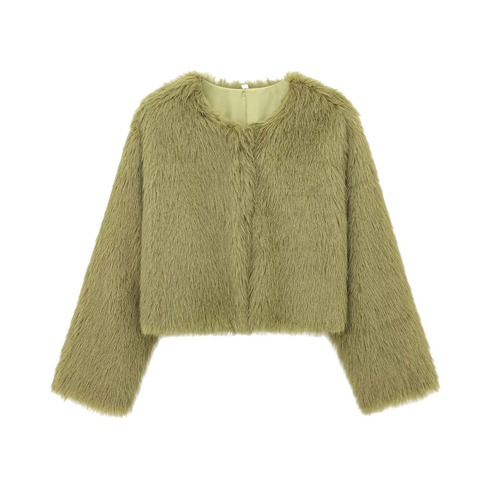 Miniatura: Women's Thick Warm Faux Fur Cropped Jacket, O Neck, Long Sleeve, Female Outerwea