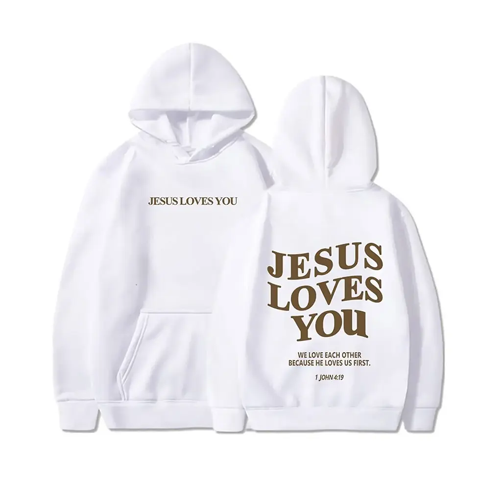 Miniatura: Jesus Loves You Print Pullover Hoodies Women's Hoodie Autumn Winter Men Streetwe