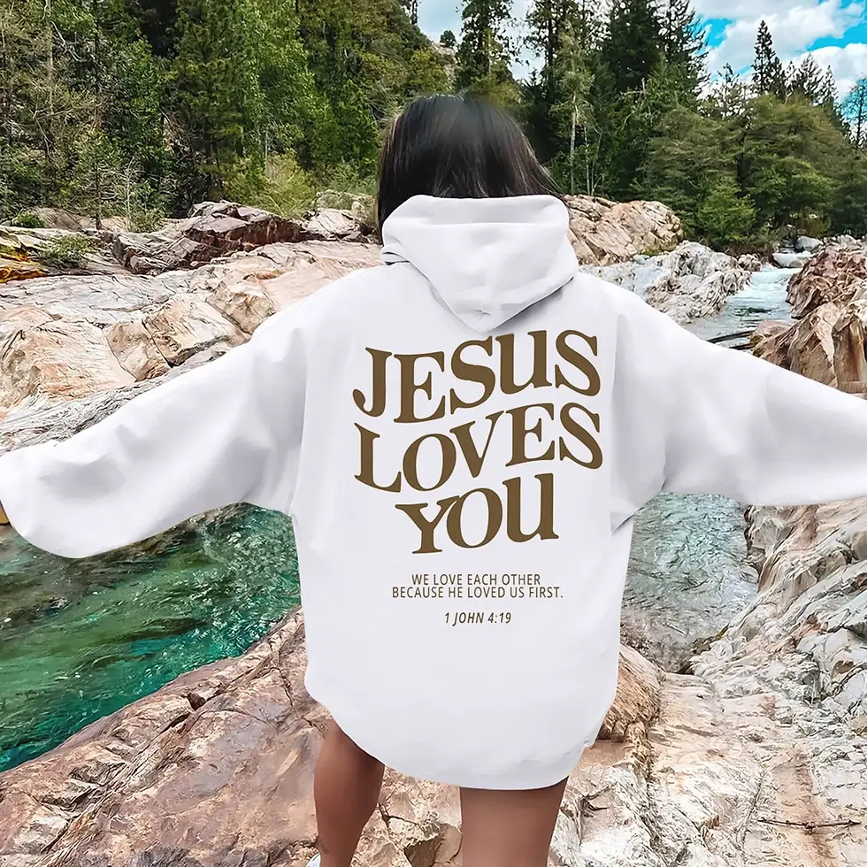 Miniatura: Jesus Loves You Print Pullover Hoodies Women's Hoodie Autumn Winter Men Streetwe