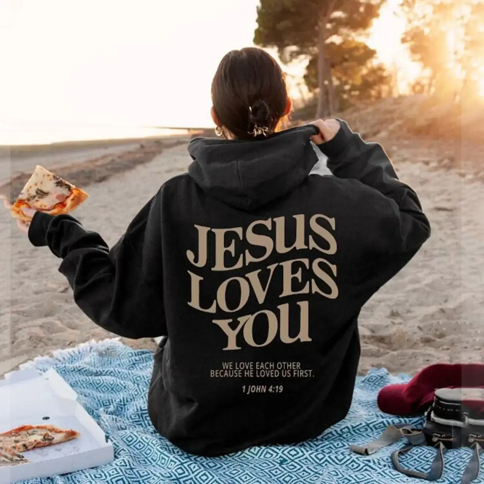 Jesus Loves You Print Pullover Hoodies Women's Hoodie Autumn Winter Men Streetwe