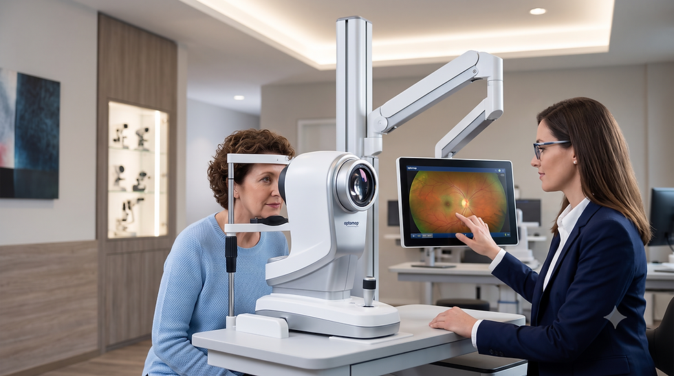 Eye-level view of a patient undergoing a retinal scan