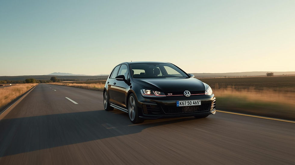MAKE A IMAGE OF A BLACK GOLF GTI DRIVING ALONG A OPEN ROAD.jpg