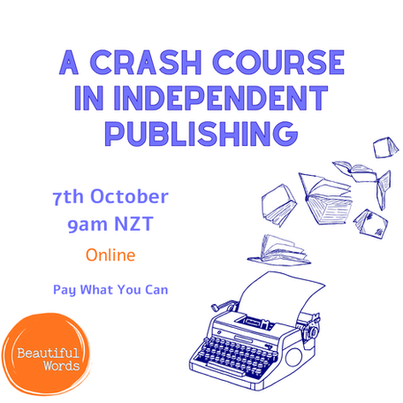 The title in blue on a white background with a graphic of a line drawn typewriter in blue below it