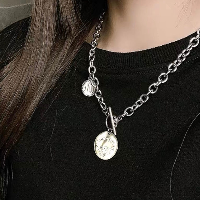Thumbnail: New titanium steel 2 pendant with thick chain,