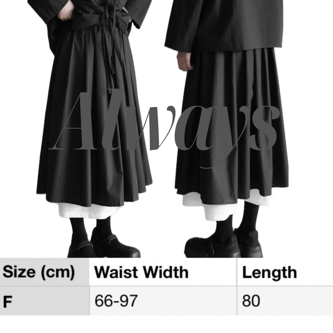 Faux two-piece , high-end black and white double-layer color block A-line midi