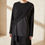 Thumbnail: Irregular Hem, Black, Simple, Versatile, Designer Feel, Base Layer Top/Blouse