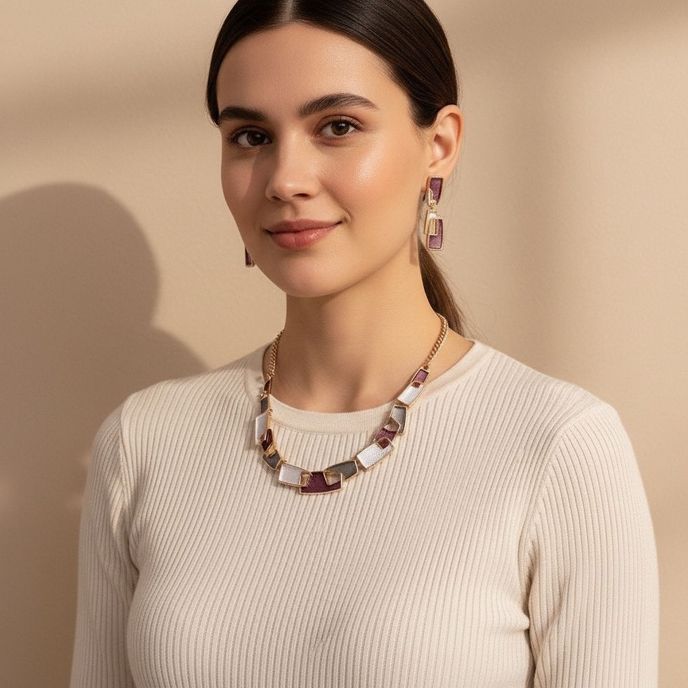 Thumbnail: Retro Enamel Colorful Geometric Rhombus Necklace Simple Oil Painting Design Set