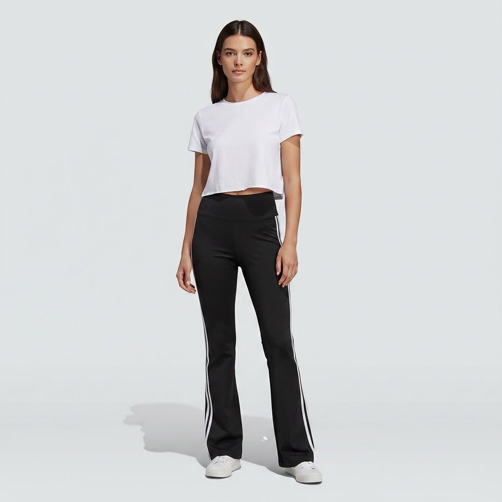 Thumbnail: Black striped micro-flare casual pants for women