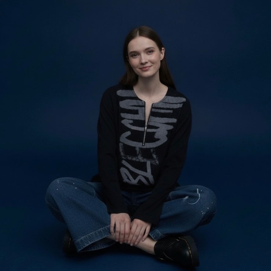 Thumbnail: Vintage American street-style letter black long-sleeve T-shirt