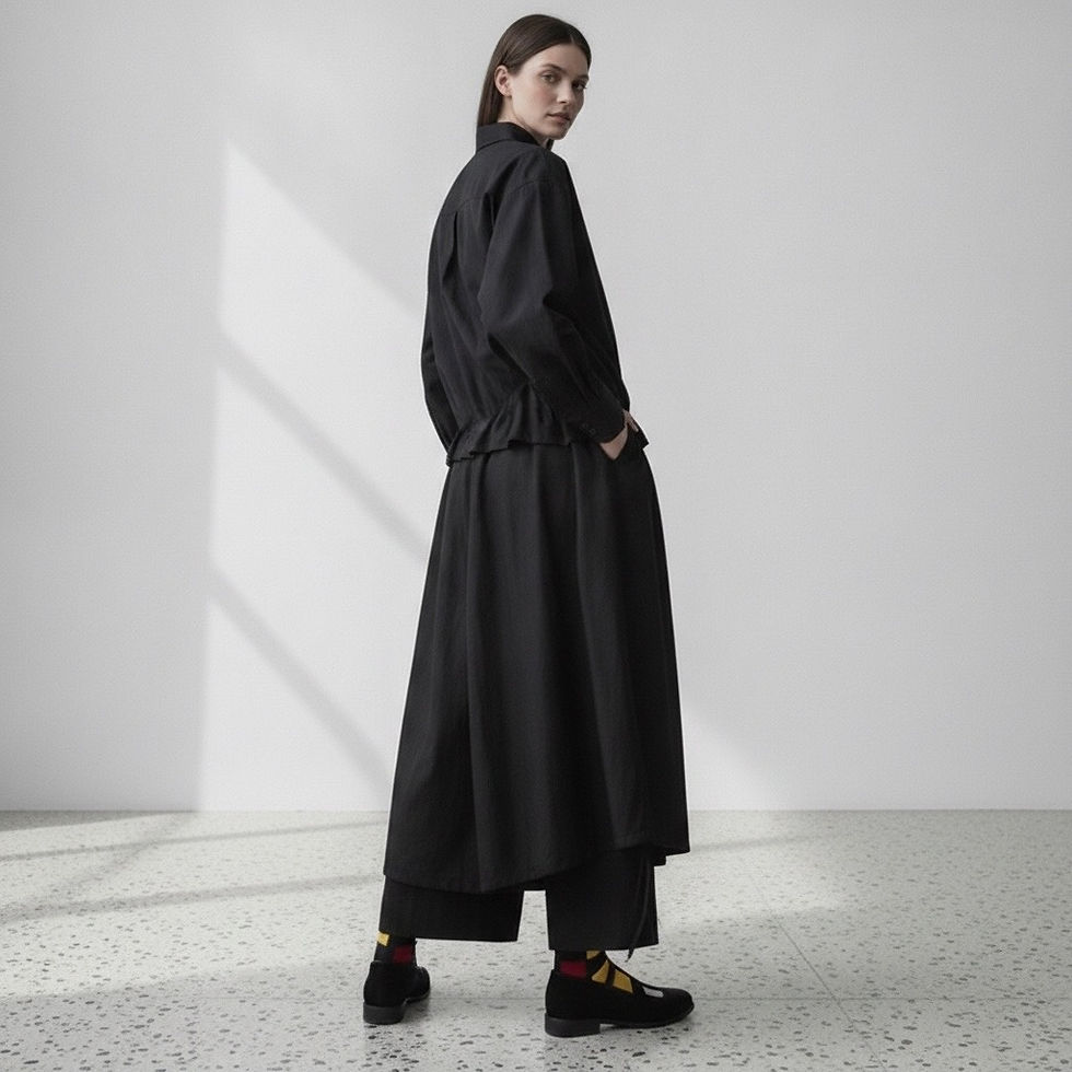 Thumbnail: Dark streetwear loose wide-leg pants , high-waisted, faur two-piece layered skir
