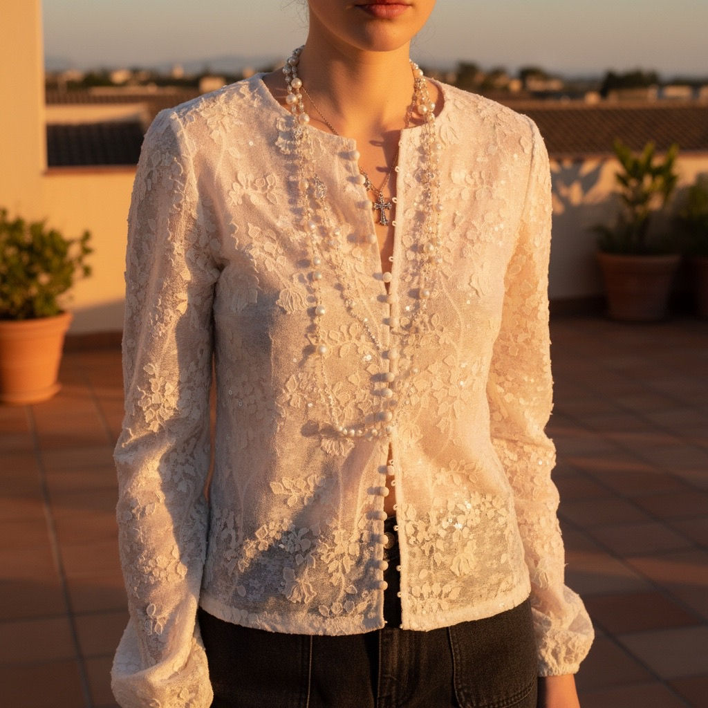 Embroidered Sequined Three-Dimensional Lace Shirt