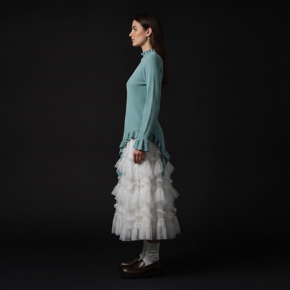 Thumbnail: Long-sleeve top with irregular ruffle trim