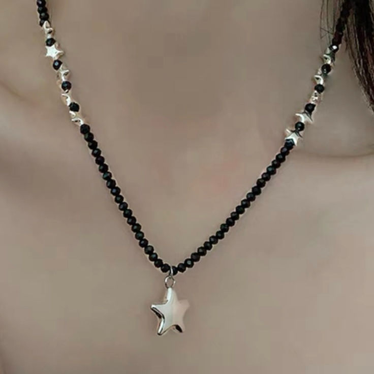 Thumbnail: Neutral style five-pointed star beaded necklace