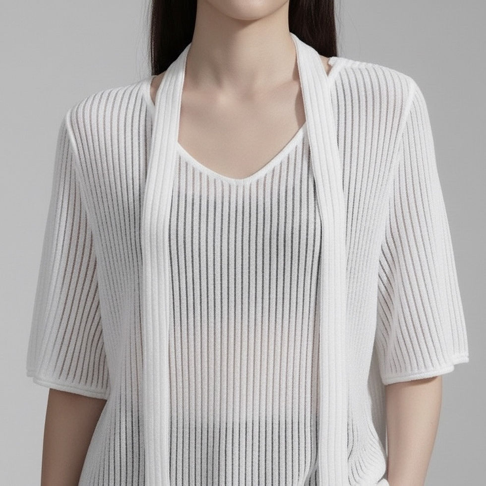 Thumbnail: Chiffon bow-tie off-shoulder short-sleeve T-shirt , V-neck, loose and flattering