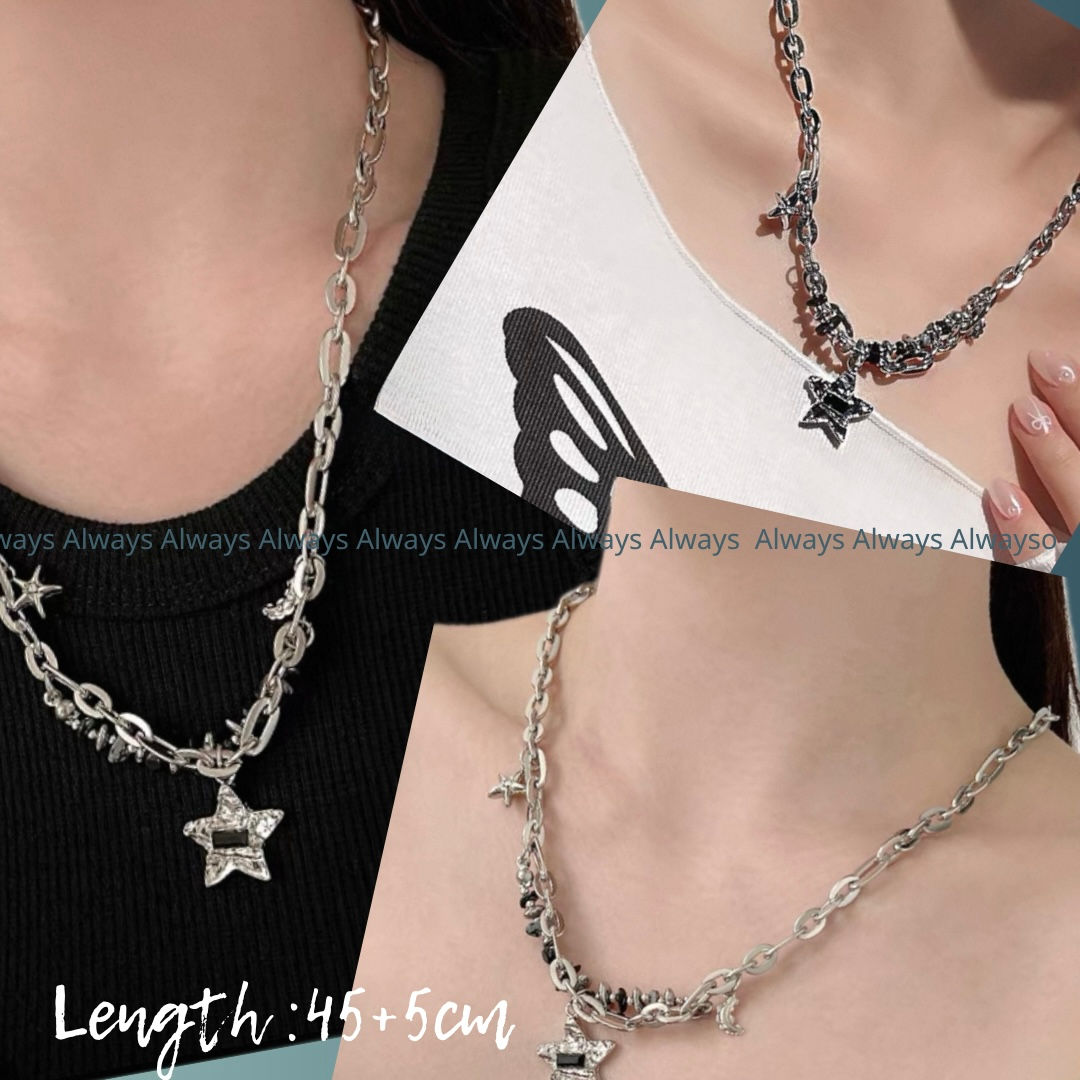 Black gemstone pentagram necklace