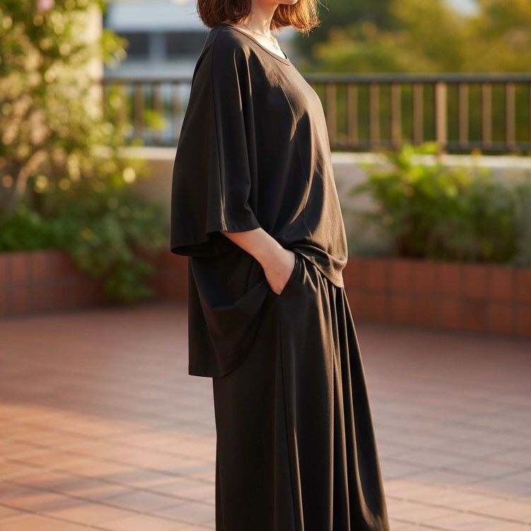 Thumbnail: Short-sleeve summer ultra-loose, belly-covering two-piece set