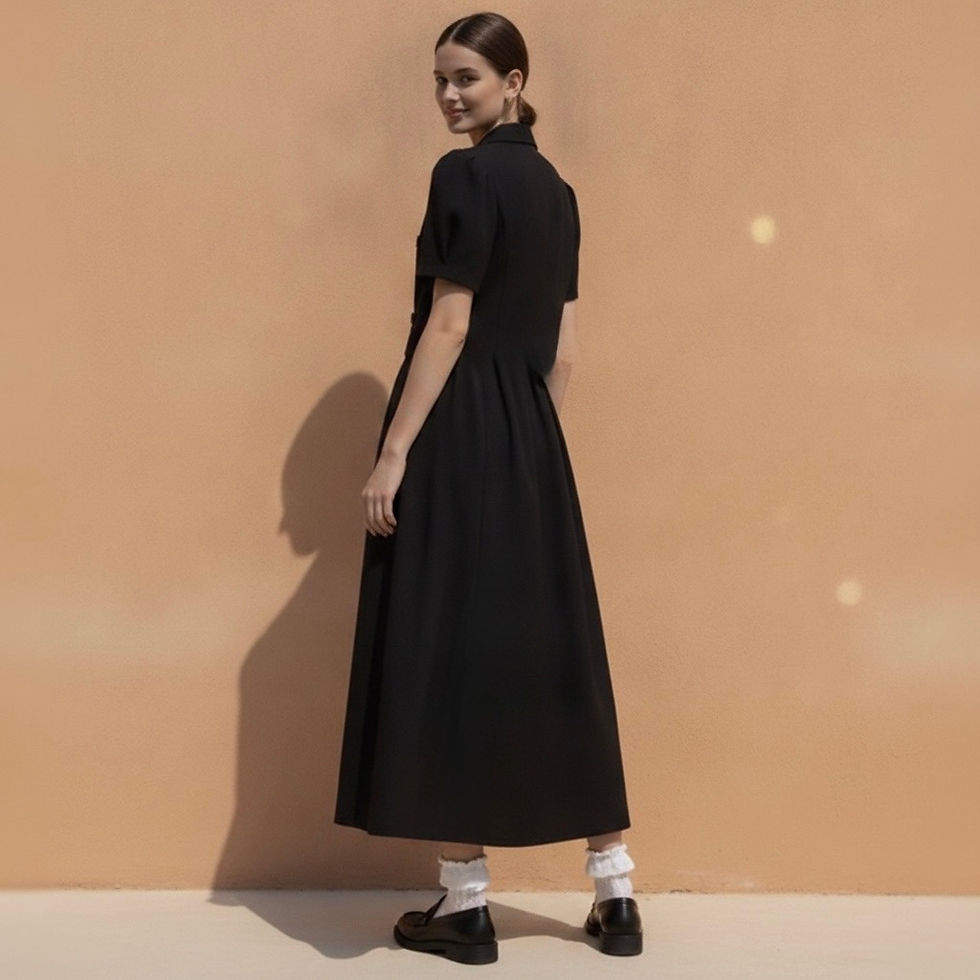 Thumbnail: V-neck suit long dress with a faur two-piece design