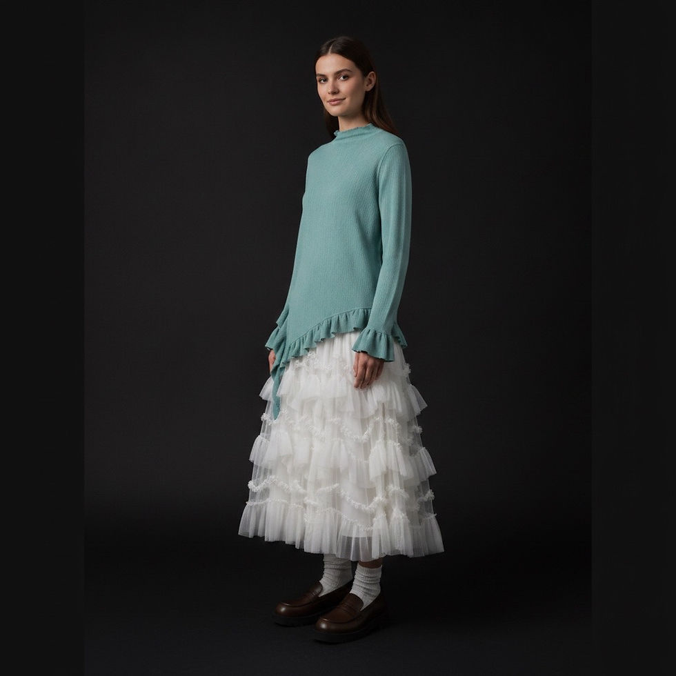 Thumbnail: Long-sleeve top with irregular ruffle&nbsp;trim