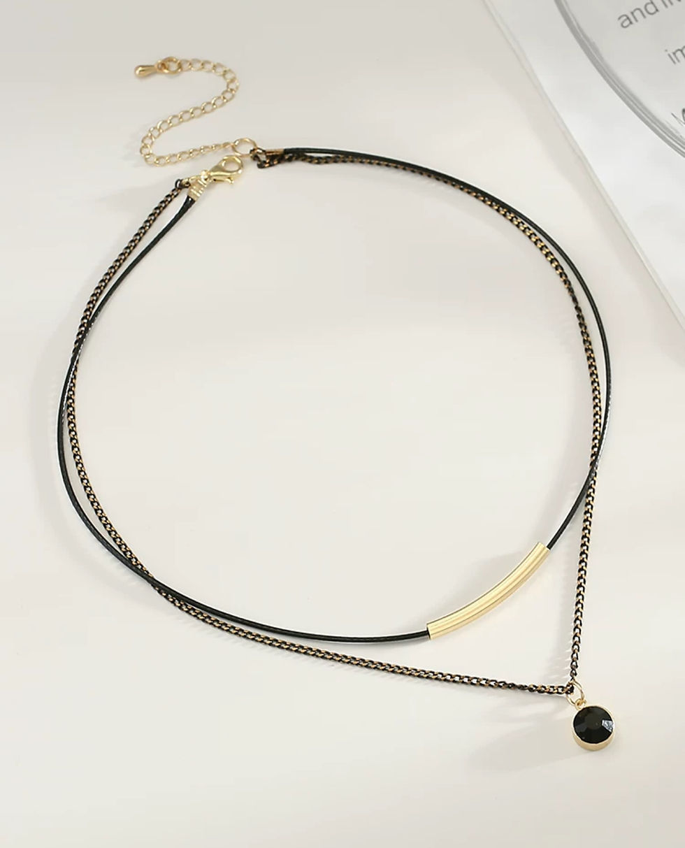 Thumbnail: Decorative Double-layer Leather Rope Necklace