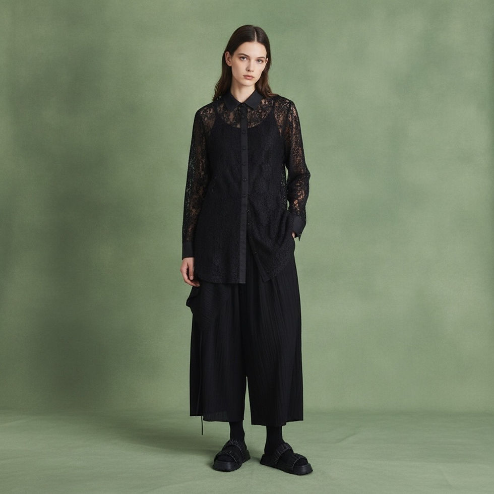 Thumbnail: French-design hollow/laser-cut layered lace shirt