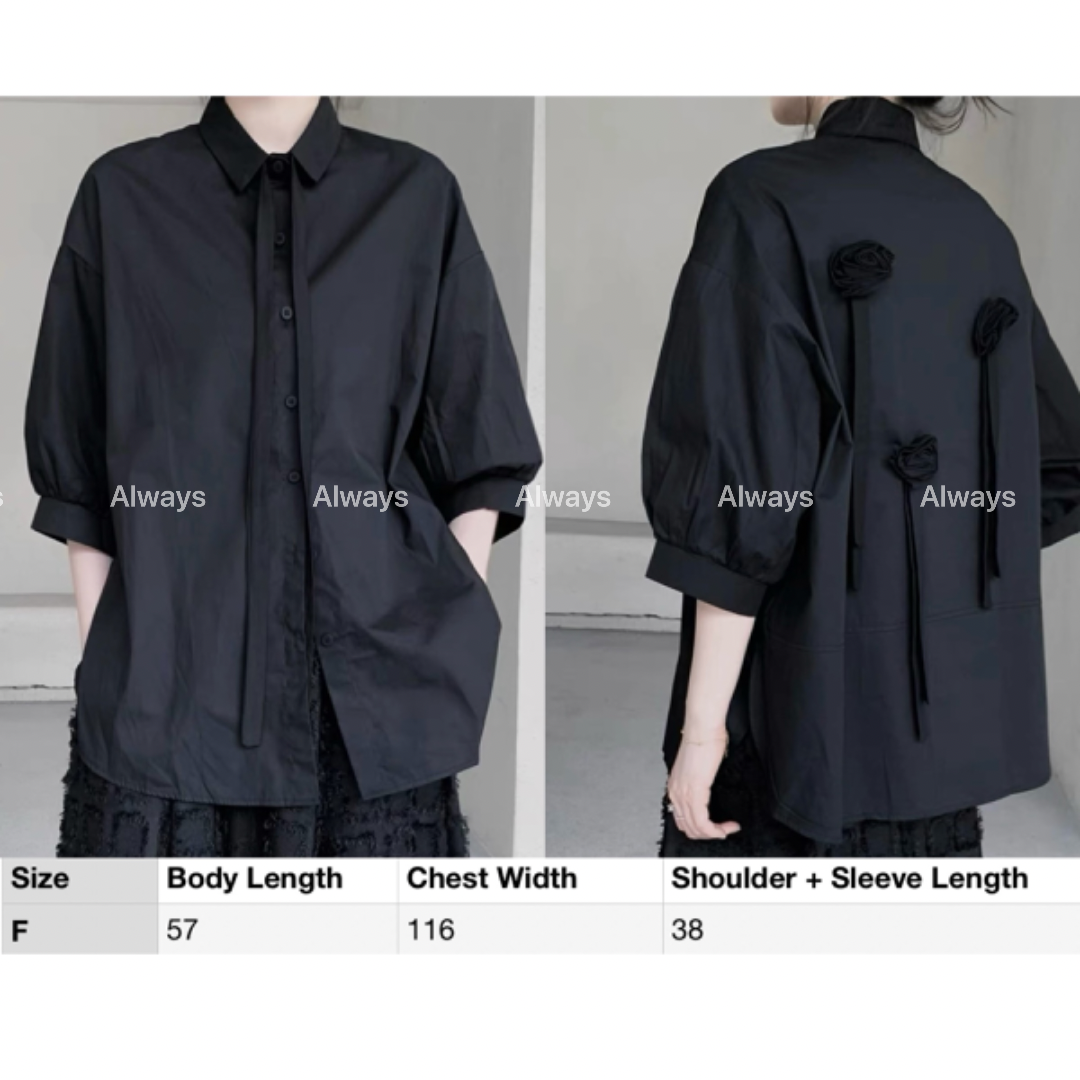 3D Floral Pattern on the back, Mid-sleeve Shirt