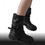 Thumbnail: Belt buckle chimney boots knee-high boots square toe pleated cool baggy boots