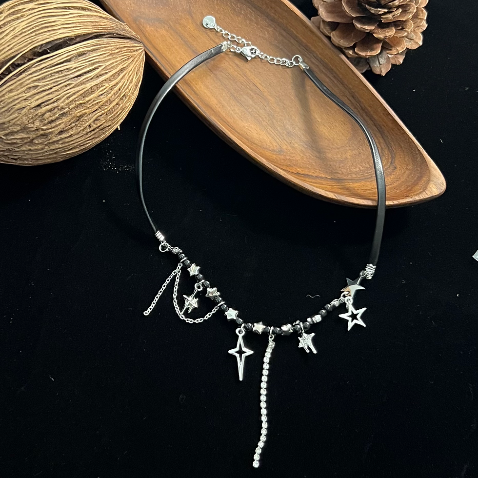 Thumbnail: New four-pointed star leather beaded necklace
