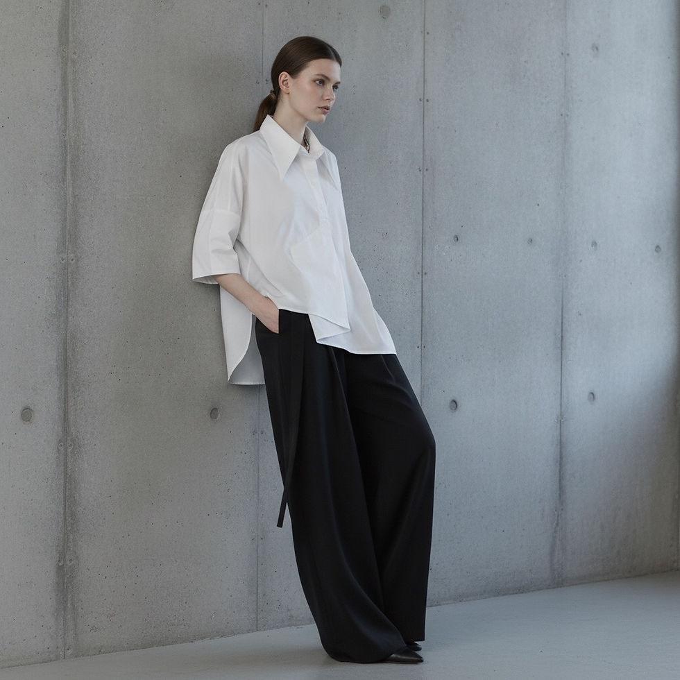Thumbnail: Loose half-sleeve shirt , asymmetrical shirt, black & white top.