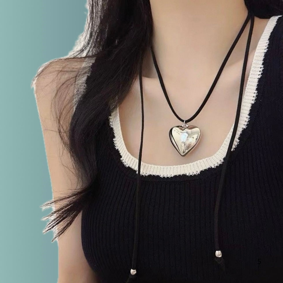 Thumbnail: American fashion drawstring adjustable heart necklace w