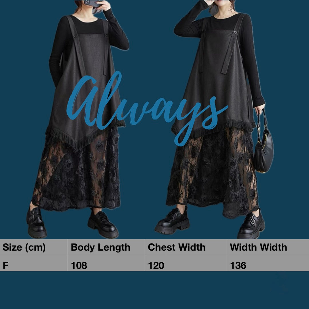 Heavy Embroidery 3D Flower Lace Splicing Loose Versatile Long Strap Dress