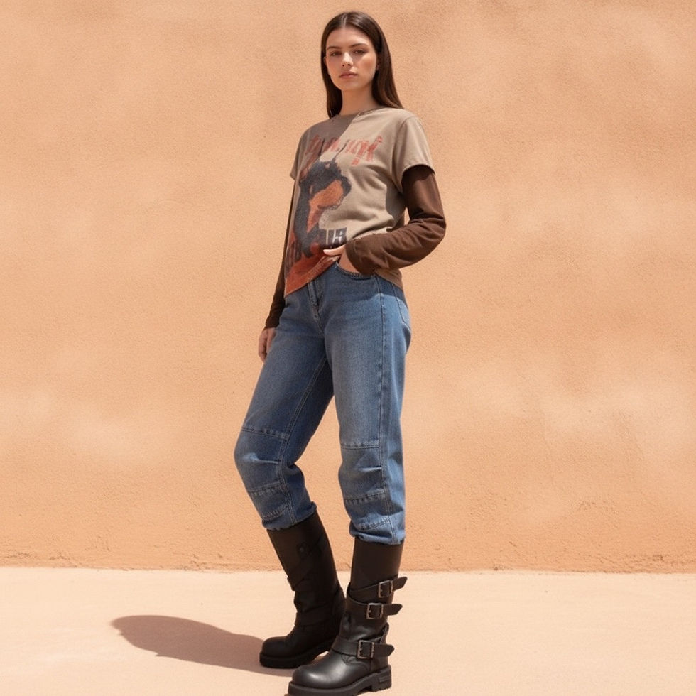 Thumbnail: American-style, new fashion high-waisted relaxed wide-leg jeans cropped  length.