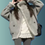 Thumbnail: French style gray patchwork plush lapel woolen coat