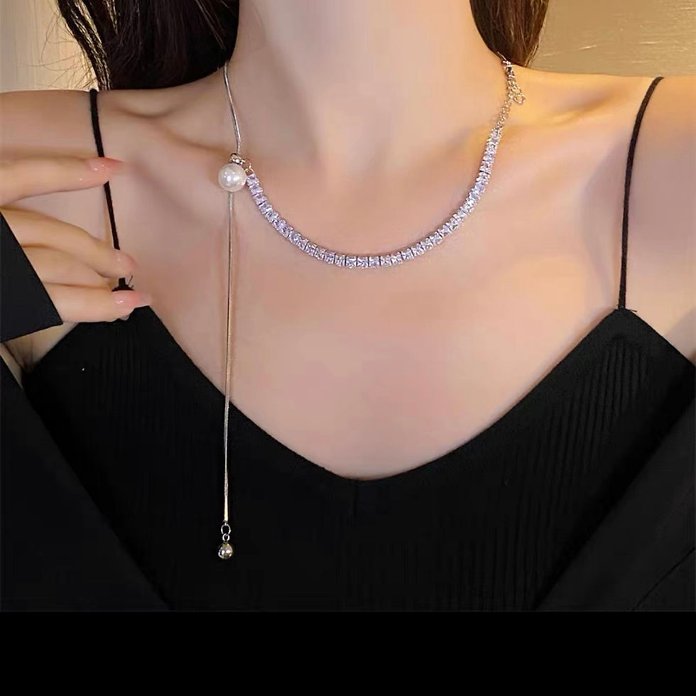 Thumbnail: Zircon Pearl Pull-Down Necklace
