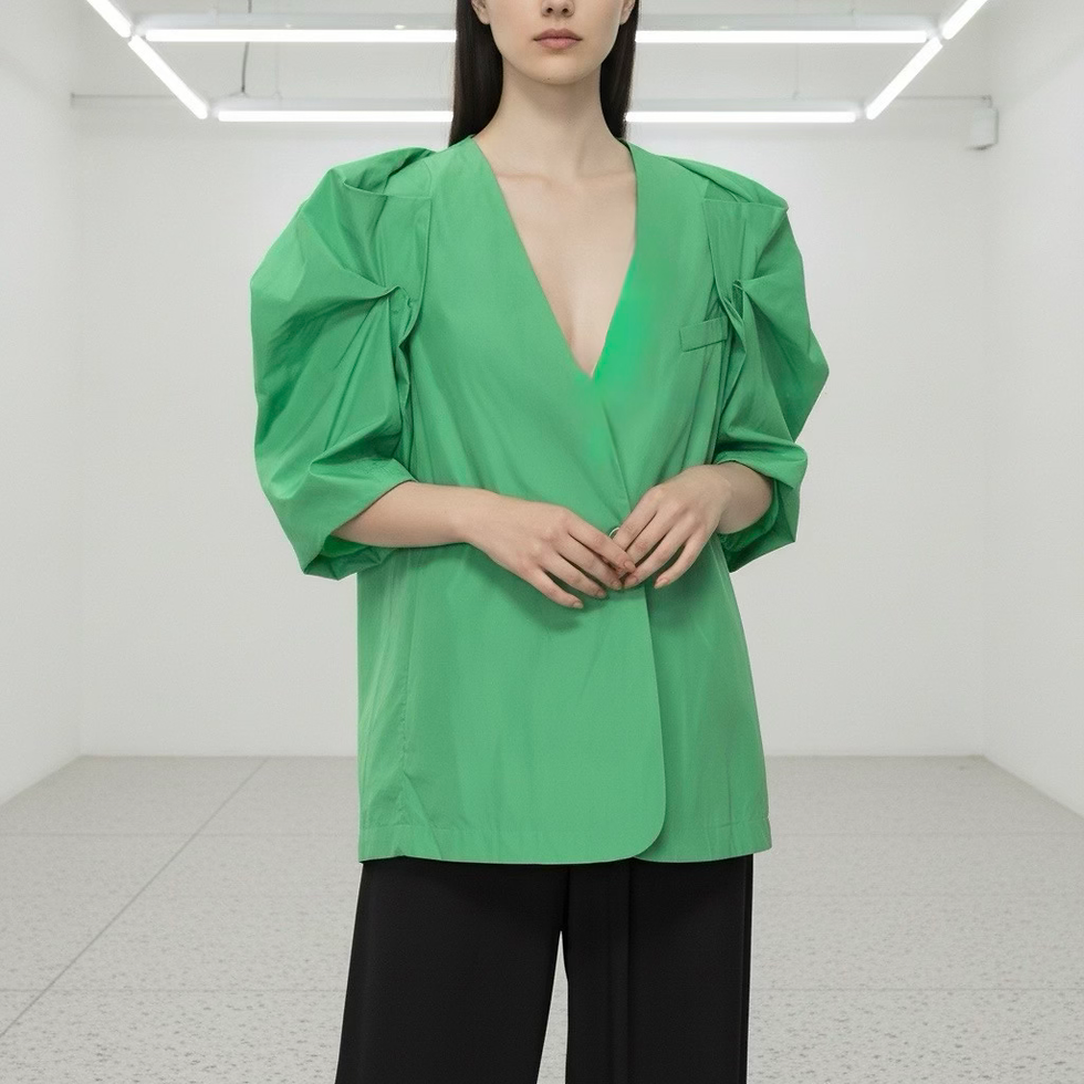 Thumbnail: Draping-feeling suit jacket with puff sleeves, princess-cut sleeves