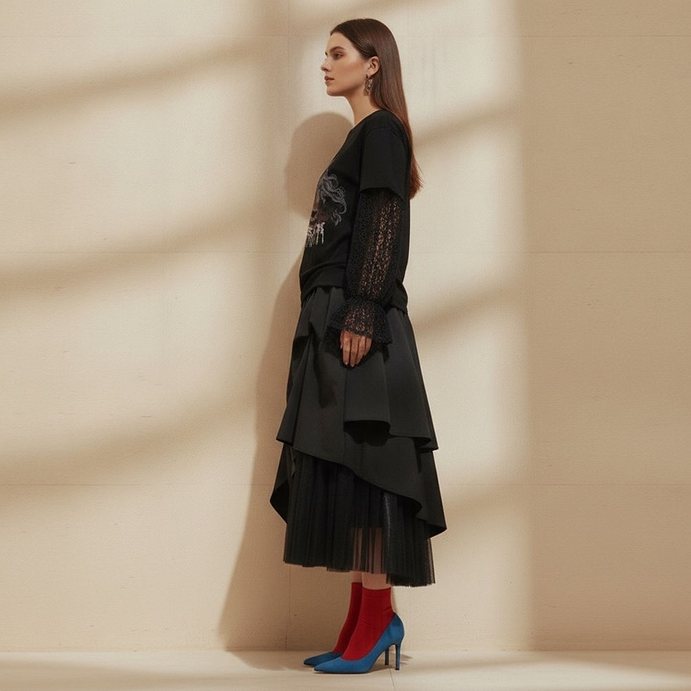 Thumbnail: Lace-paneled faur two-piece long-sleeve T-shirt